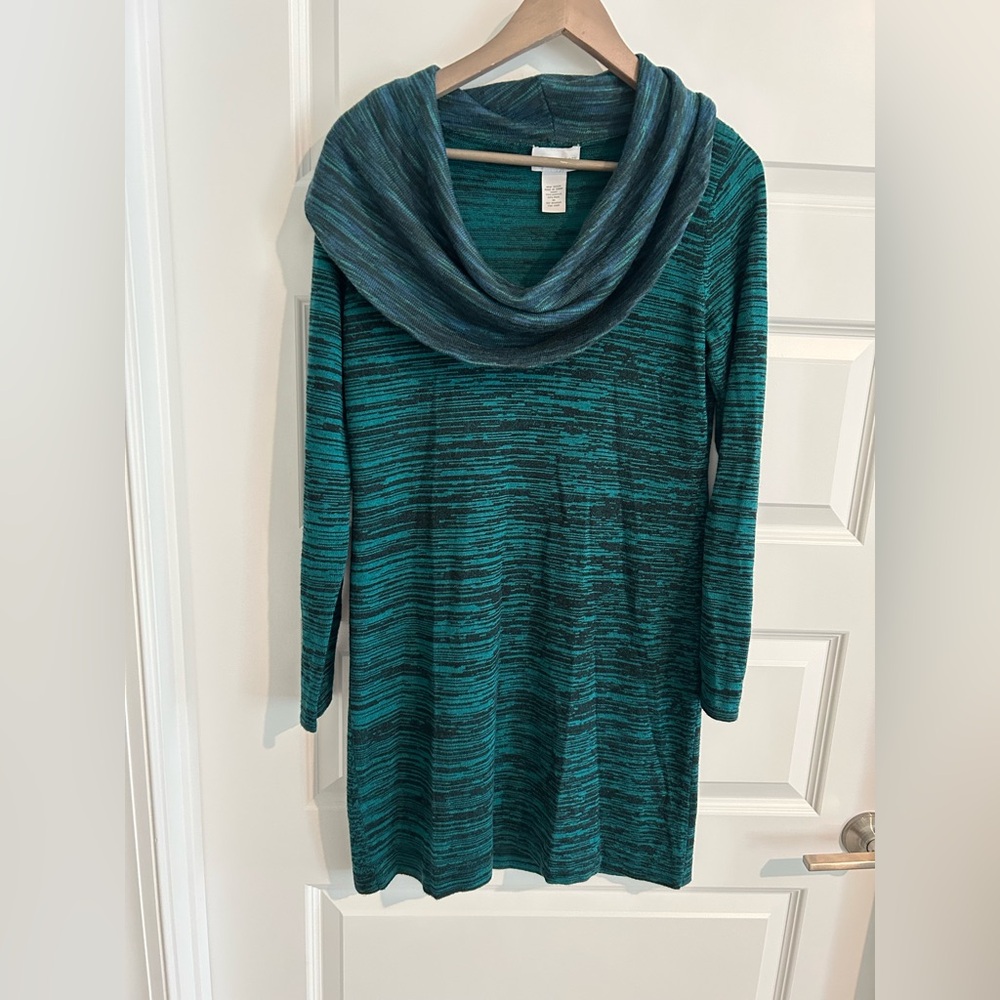 Soft Surroundings Knit Dress Cowl Neck Teal Green Size M